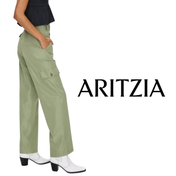 Aritzia Little Moon Twilight Cargo Pants - Sage Green Satin - Size 2 - Picture 1 of 13